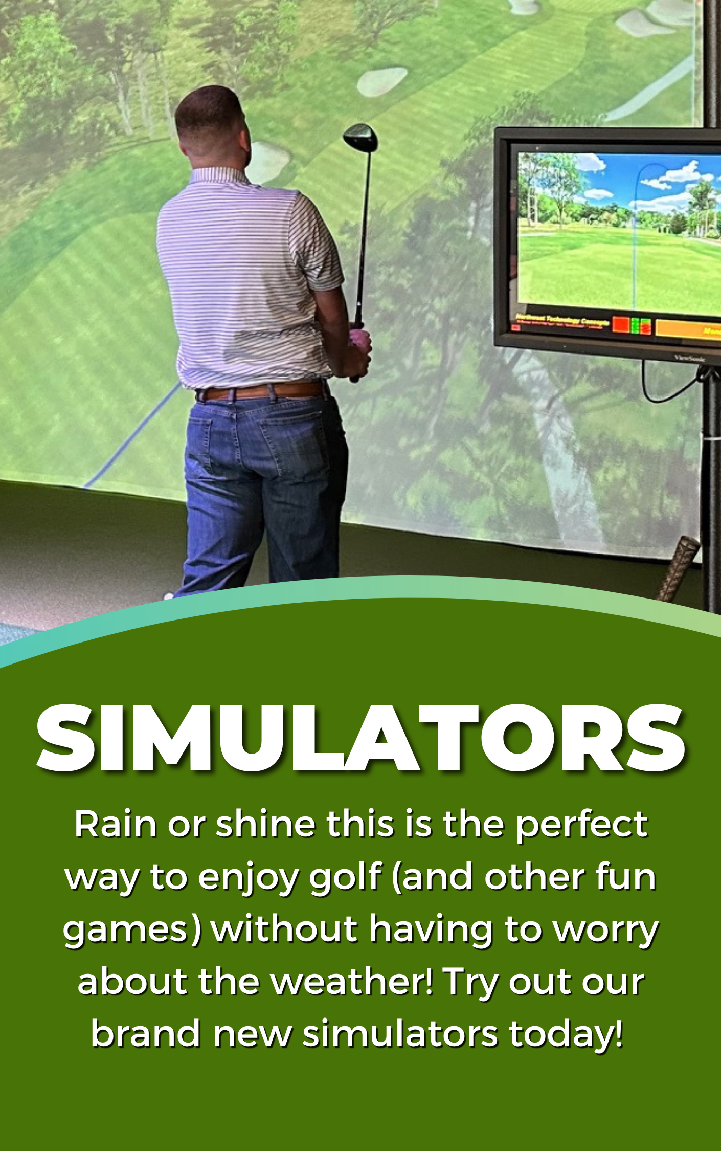 indoor activity in pullman washington. multi sports simulators at airway hills include golf, soccer, and football games. perfect for families of all ages, college students, and date night. 