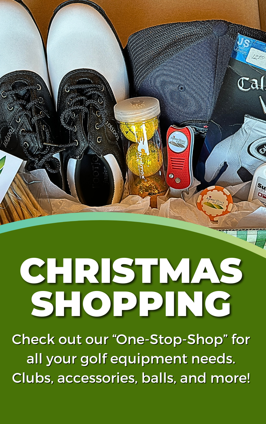 christmas shopping, golf clubs, golf balls, golf lessons, golf gloves, golf bags