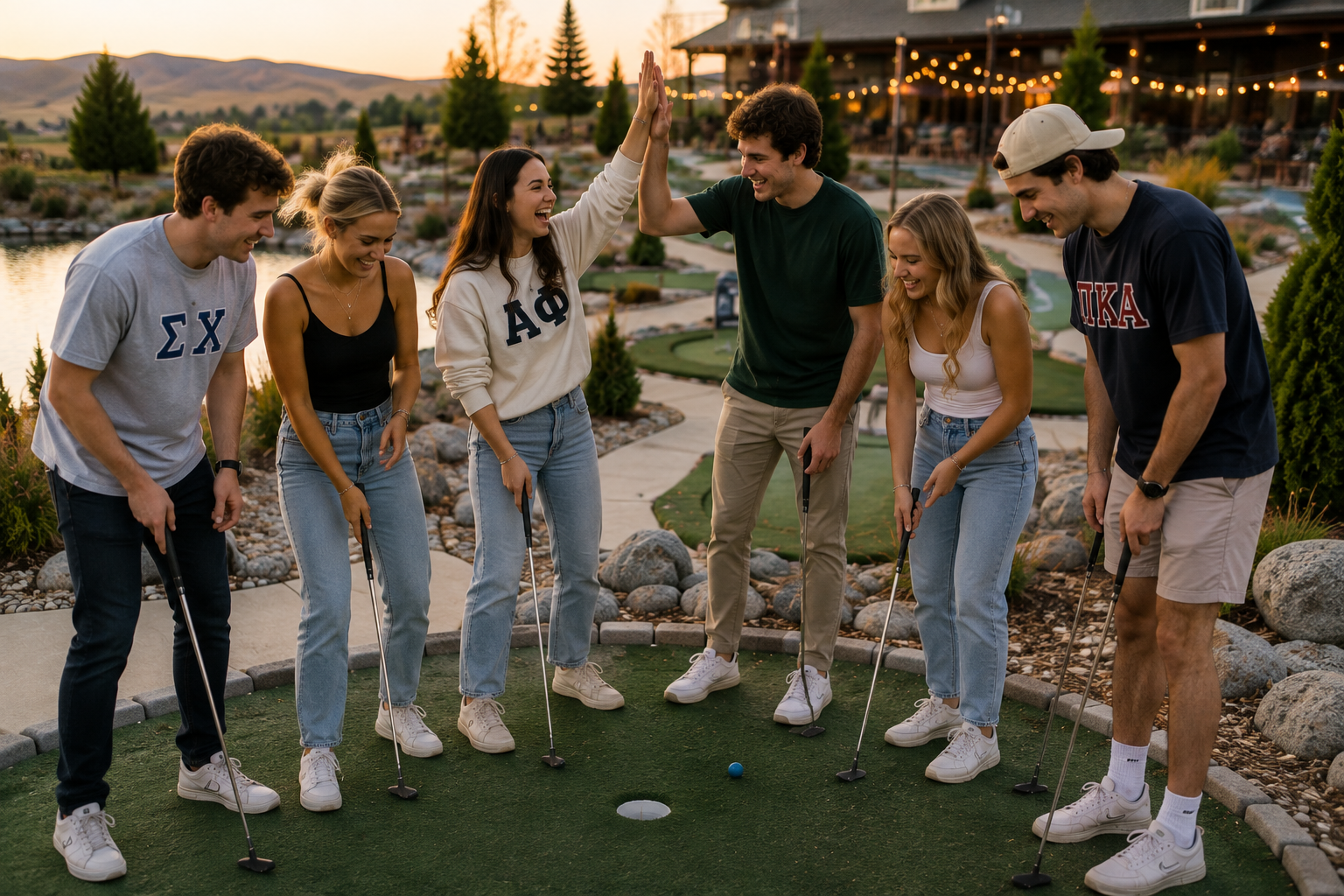 mini golf group picture. small group outing